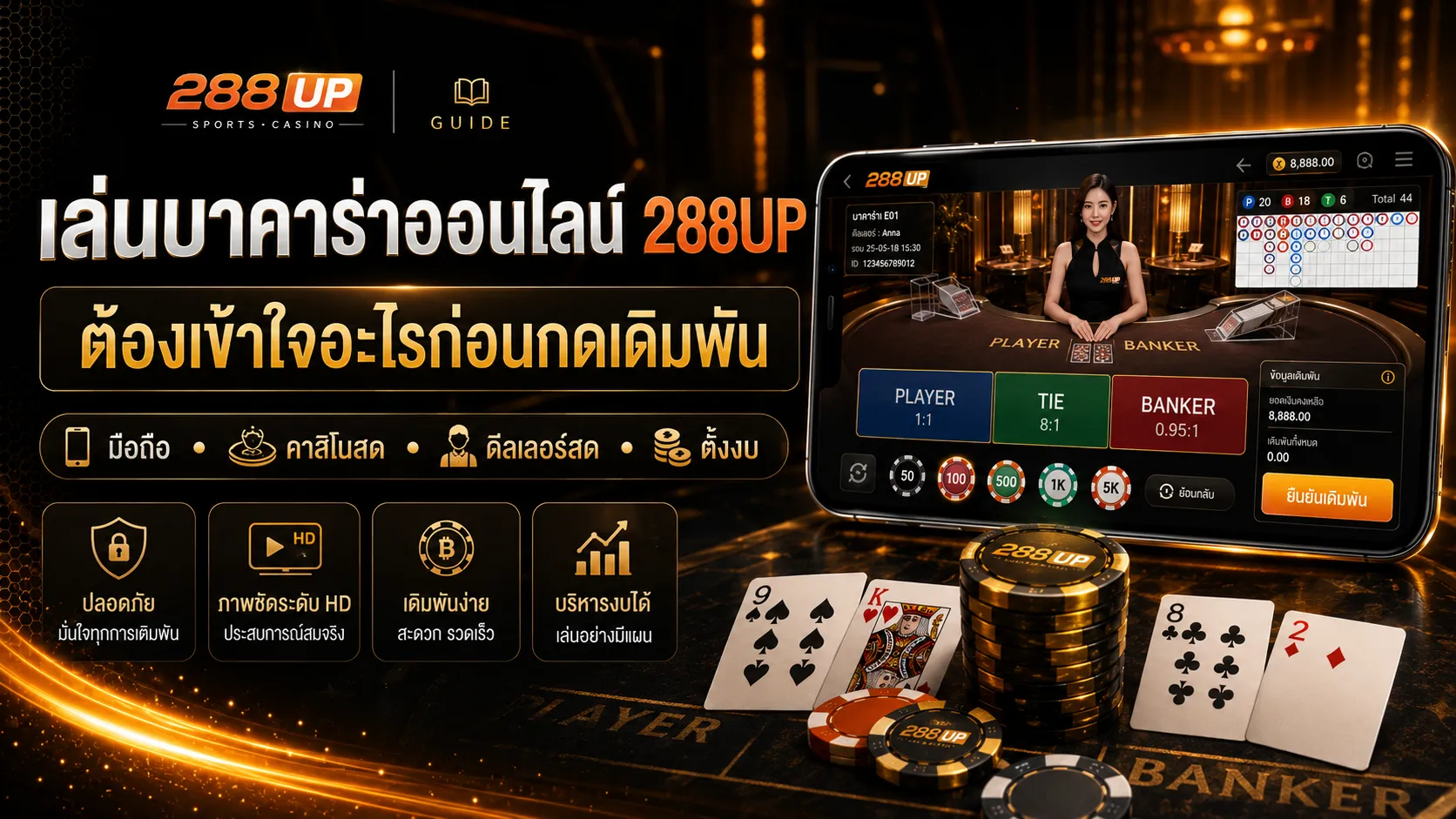 เล่นบาคาร่าออนไลน์ 288UP | มือใหม่ต้องรู้อะไรก่อนกดเดิมพัน