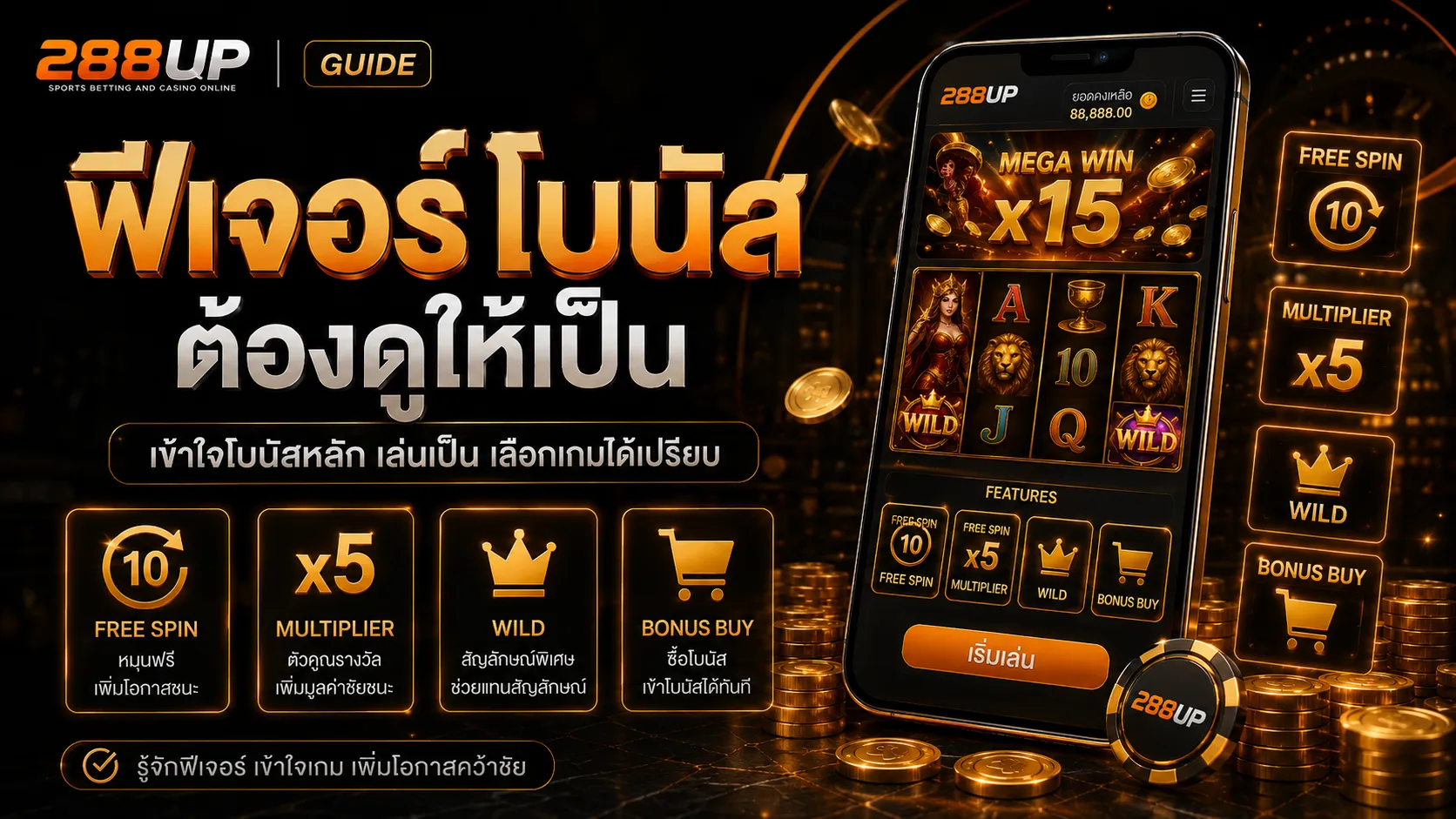 ฟีเจอร์โบนัสสล็อต 288UP ต้องดูให้เป็นก่อนเลือกเกม