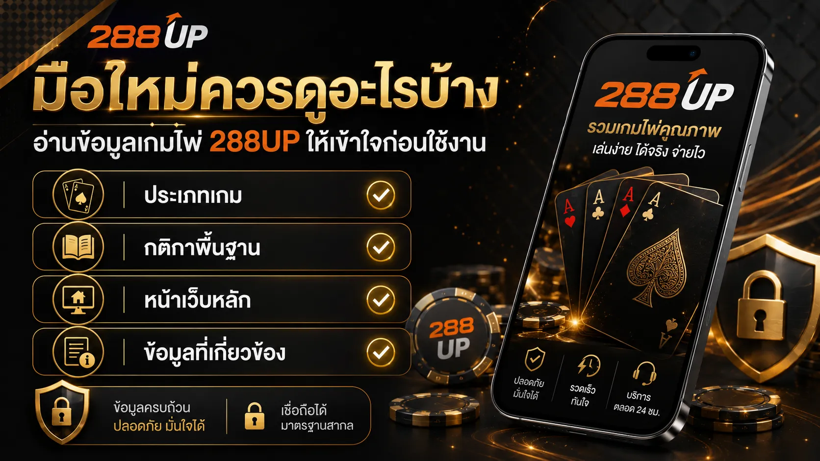 ภาพรวมเกมไพ่ 288UP บาคาร่า แบล็คแจ็ค และเสือมังกร