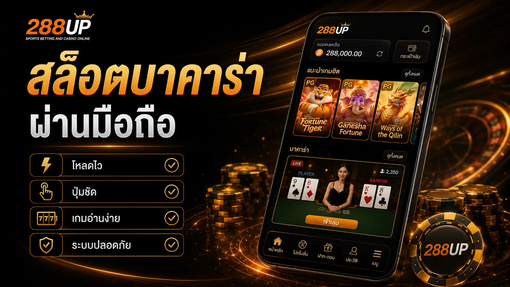 สล็อตบาคาร่า ผ่านมือถือ 288UP ใช้งานง่าย