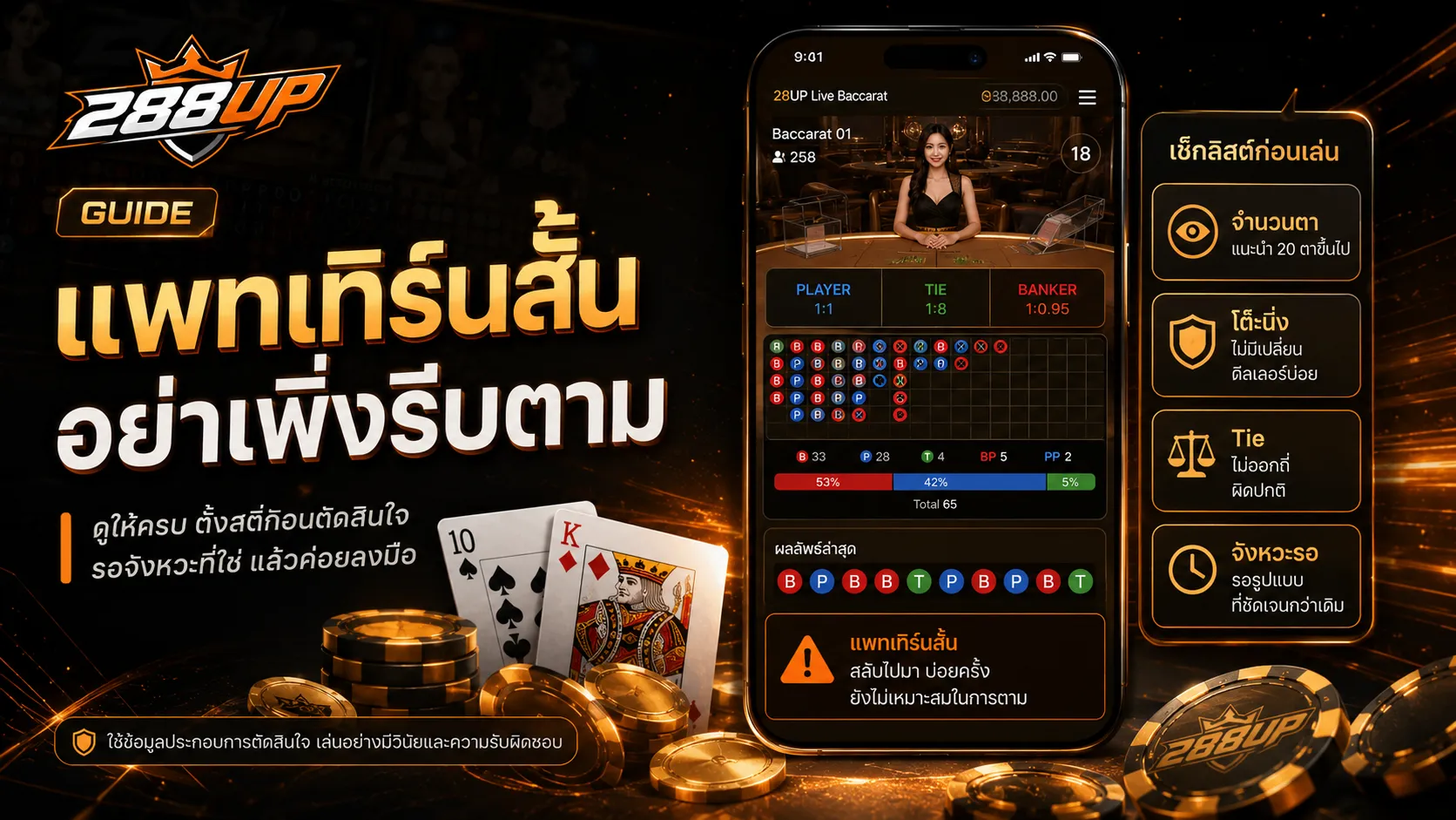 เค้าไพ่บาคาร่าแบบไหนควรรอ ต้องดูจำนวนตา ความนิ่งของโต๊ะ และจังหวะตัดเค้าก่อนตาม