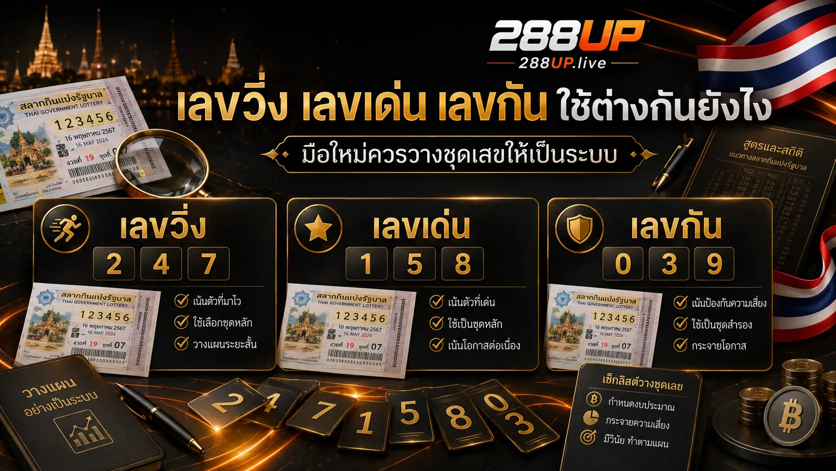 เลขวิ่ง เลขเด่น เลขกัน ใช้ต่างกันยังไงก่อนซื้อหวยไทย