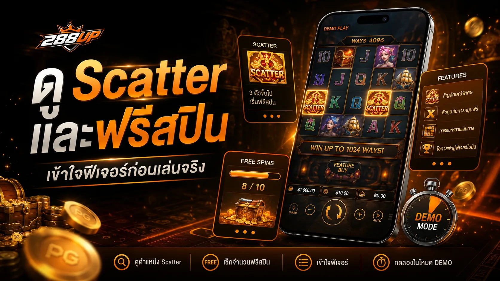 ทดลองเล่นสล็อต PG เพื่อดู Scatter ฟรีสปิน ฟีเจอร์ และจุดพักก่อนเล่นจริง