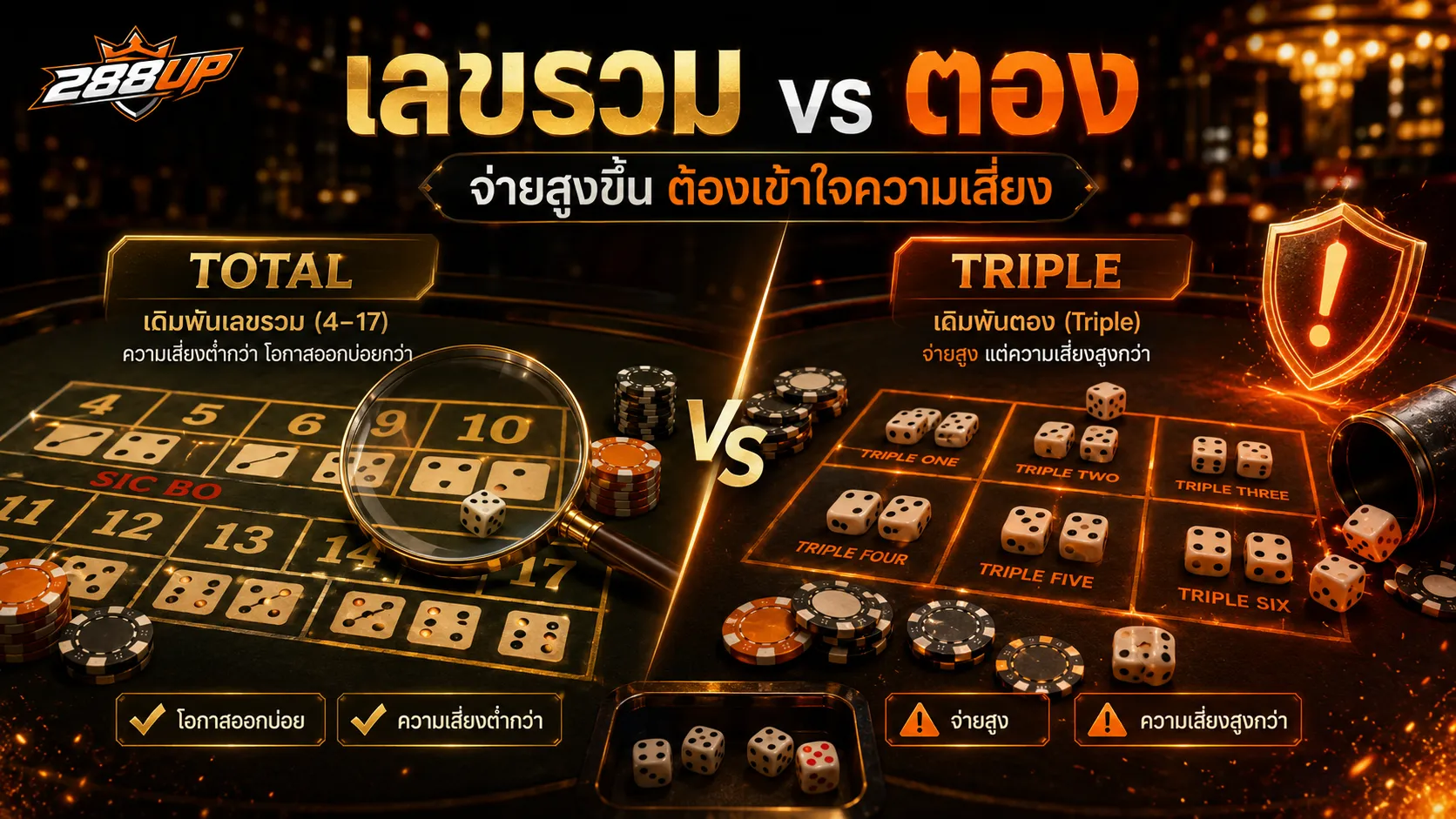 เปรียบเทียบเลขรวม Sic Bo กับตองไฮโล ก่อนเลือกหน้าเดิมพันที่จ่ายสูง