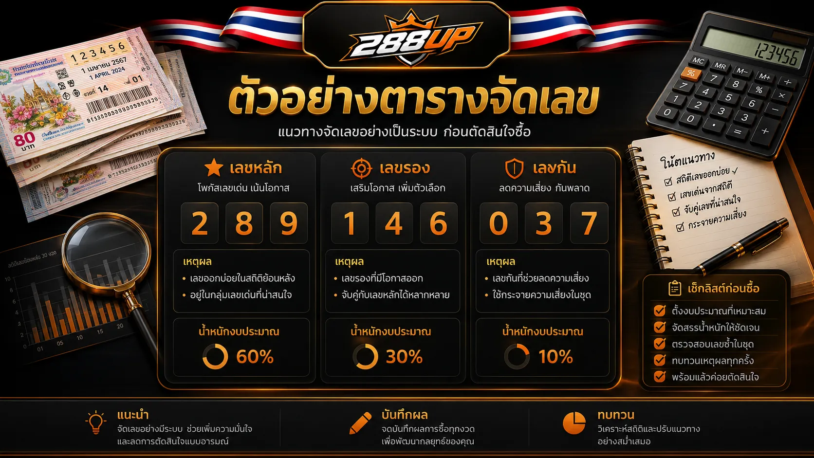 ตัวอย่างตารางจัดเลขหวยไทยก่อนซื้อจริง