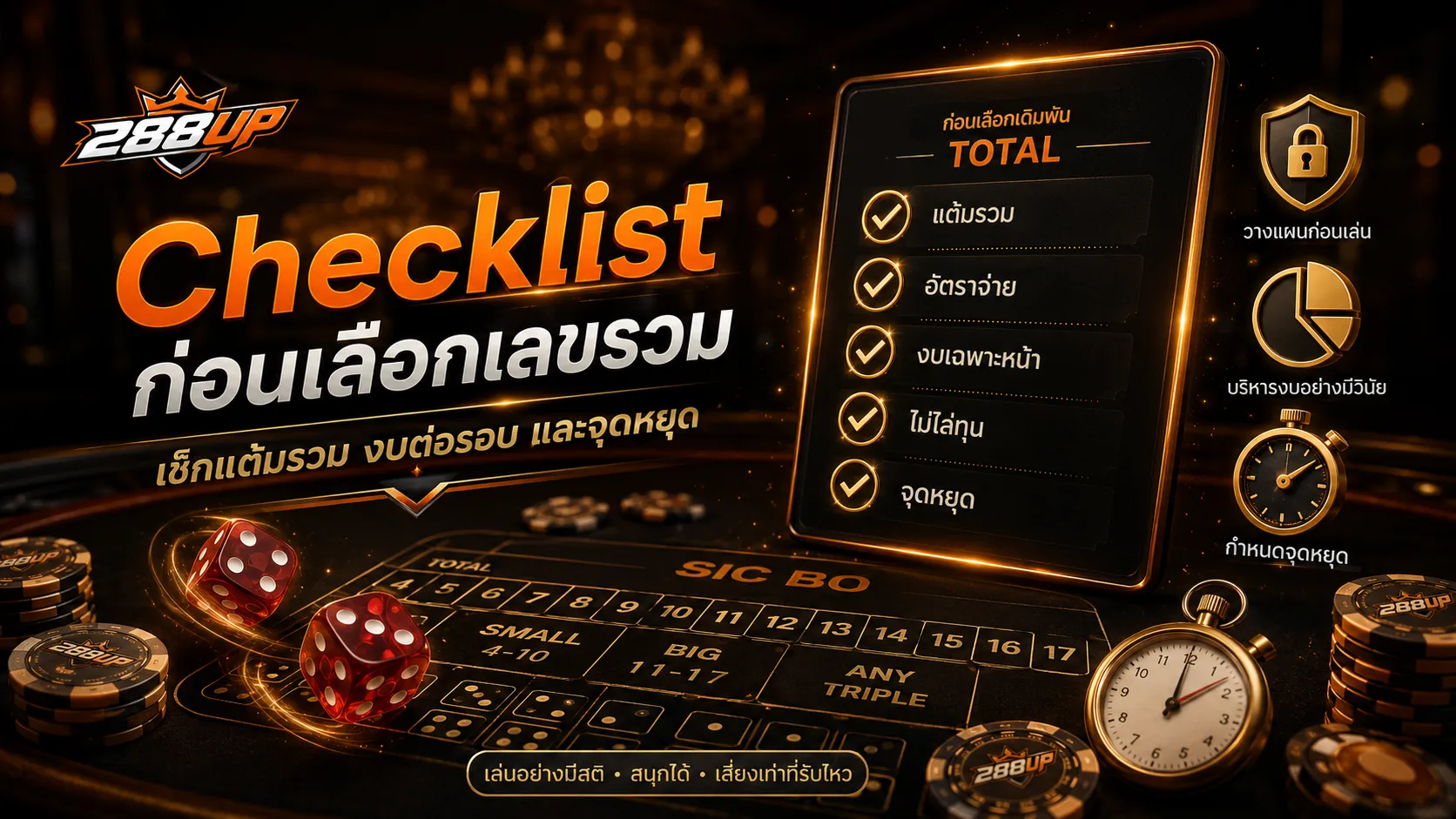 Checklist ก่อนเลือกเลขรวม Sic Bo เช็กแต้มรวม งบต่อรอบ จุดหยุด และความเสี่ยง