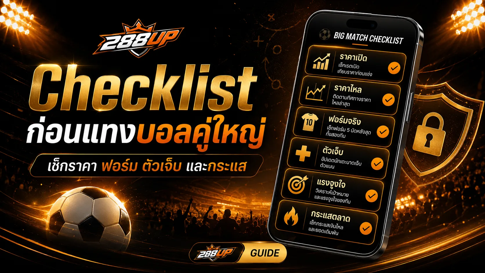 Checklist ก่อนแทงบอลคู่ใหญ่ เช็กราคา ฟอร์ม ตัวเจ็บ กระแส และแรงจูงใจ