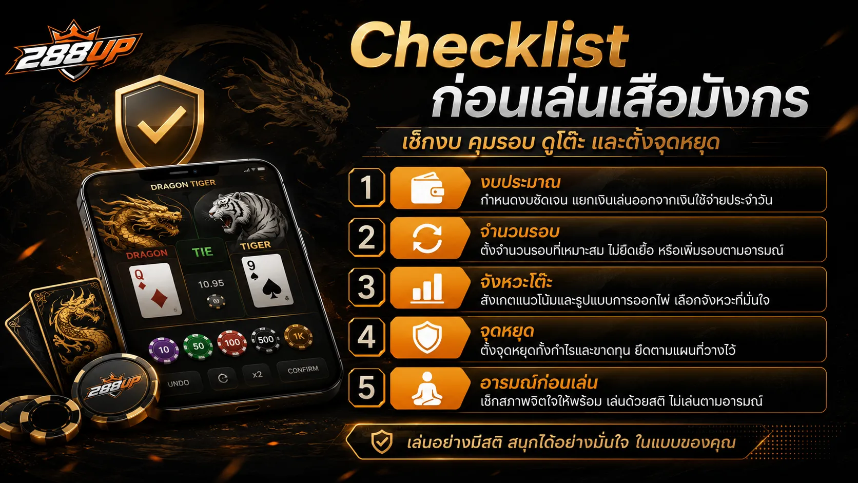 Checklist ก่อนเล่นเสือมังกร เช็กงบ คุมรอบ ดูโต๊ะ และตั้งจุดหยุดก่อนเข้าเล่นจริง