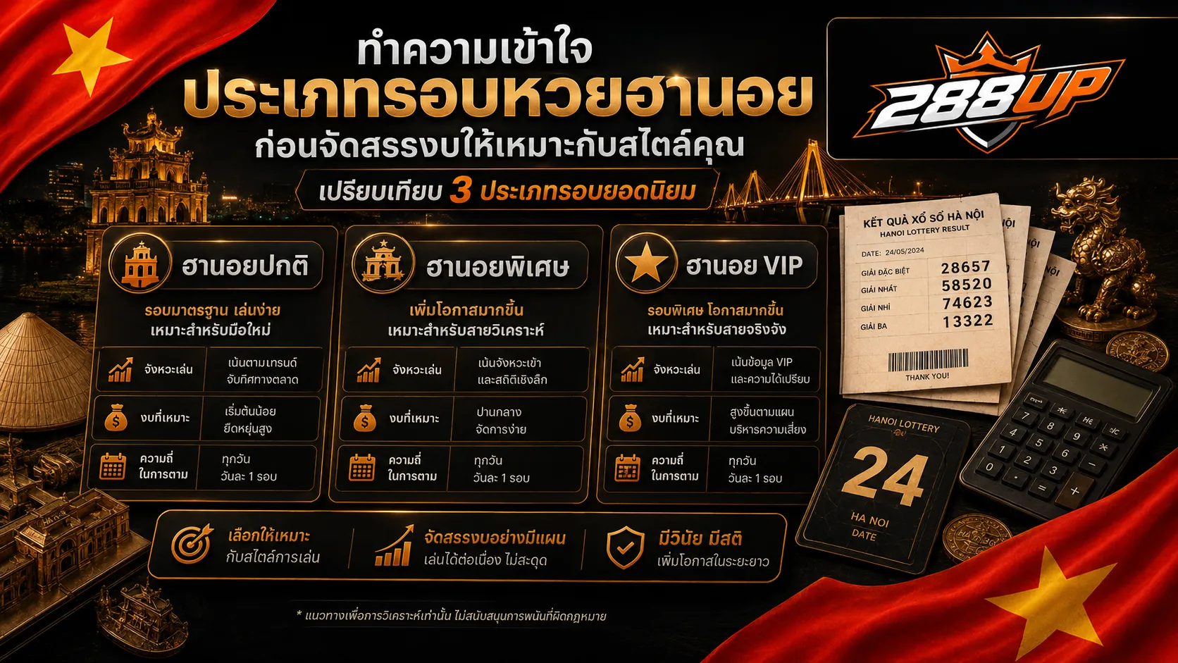เปรียบเทียบรอบหวยฮานอยก่อนแยกงบแต่ละรอบ
