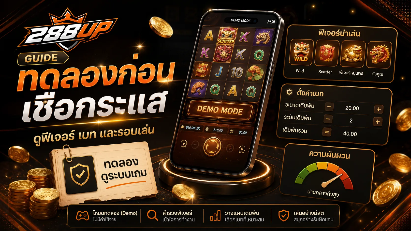 ทดลองเล่นสล็อต PG ก่อนเลือกเกมกระแส ช่วยดูฟีเจอร์ เบท ความผันผวน และรอบเล่น